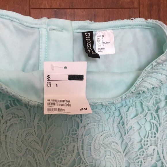 H&M Divided Light Blue Crochet Lace Skirt Boho Bohemian Zip Closure Women's 2 - Picture 5 of 7